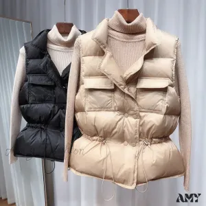 Amy Fashion - Waistcoat White Duck Down Coat