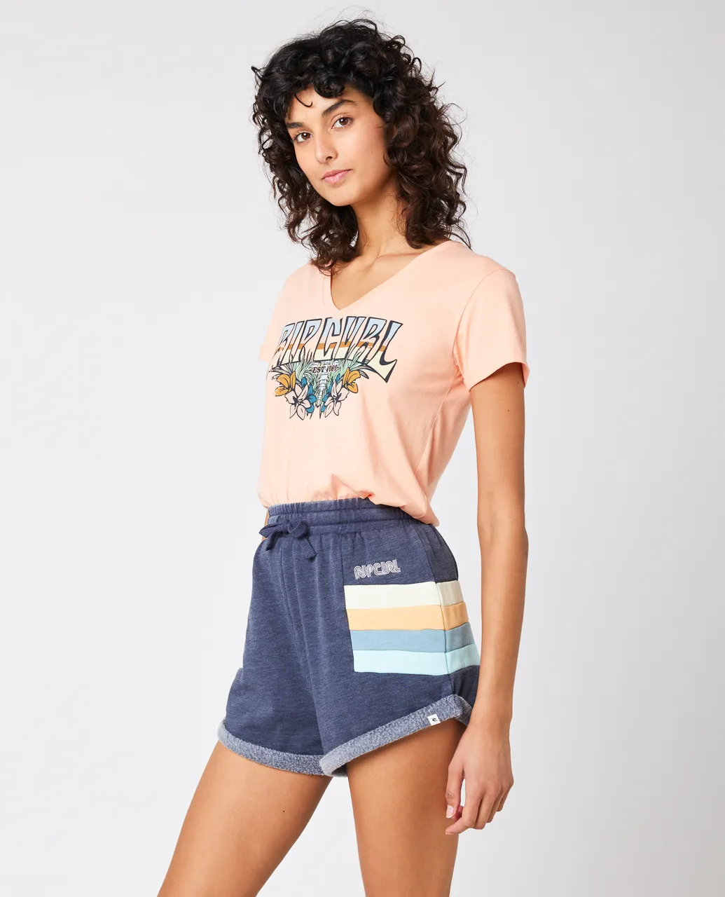 Block Party V T-Shirt in Bright Peach
