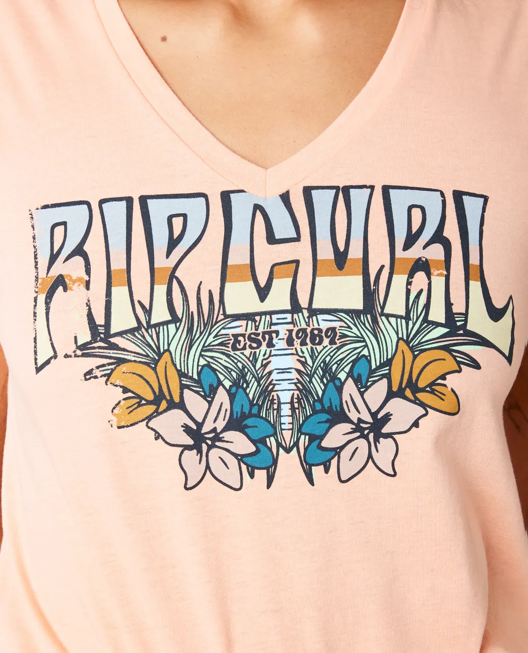 Block Party V T-Shirt in Bright Peach