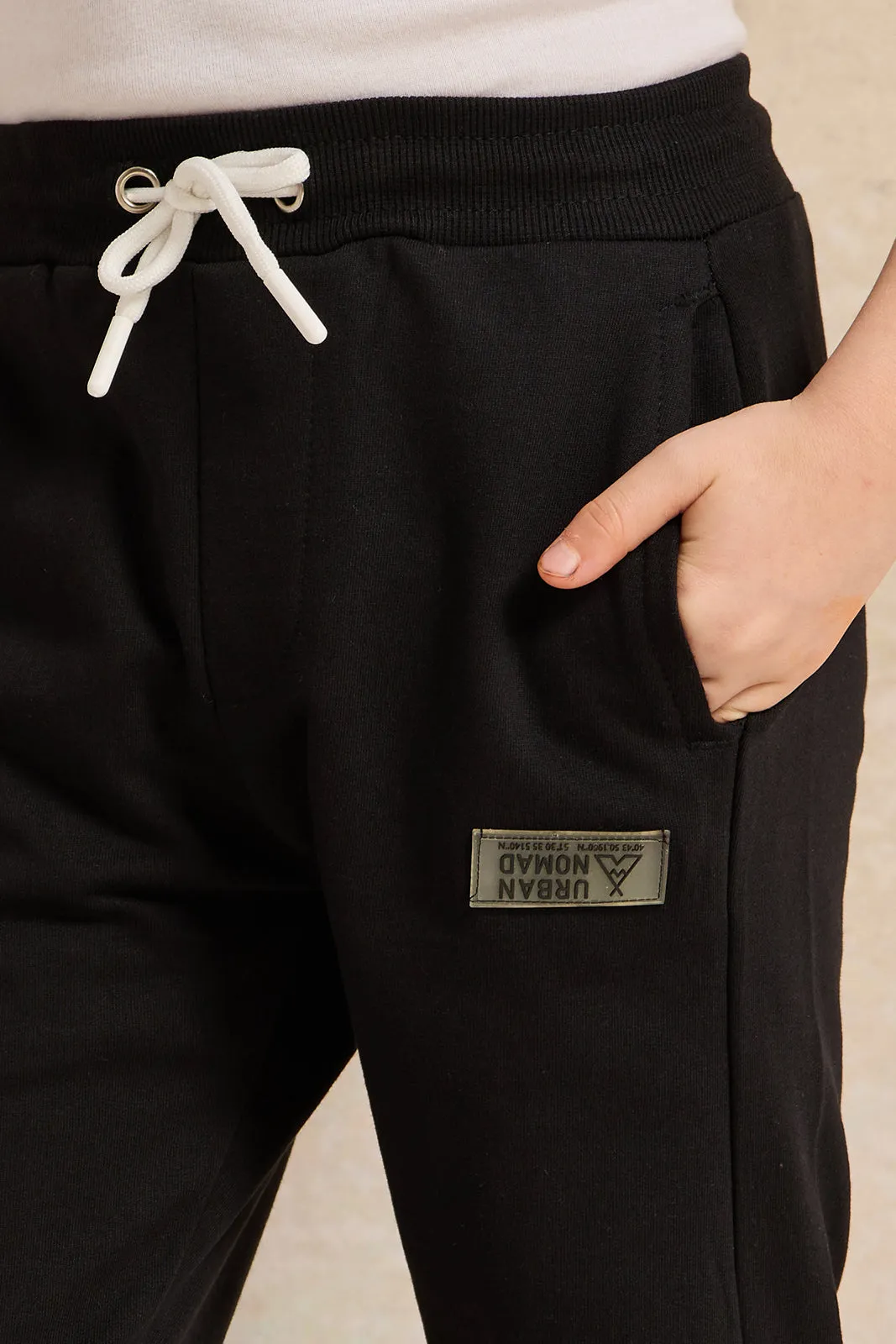 Boys Black Printed Active Pants