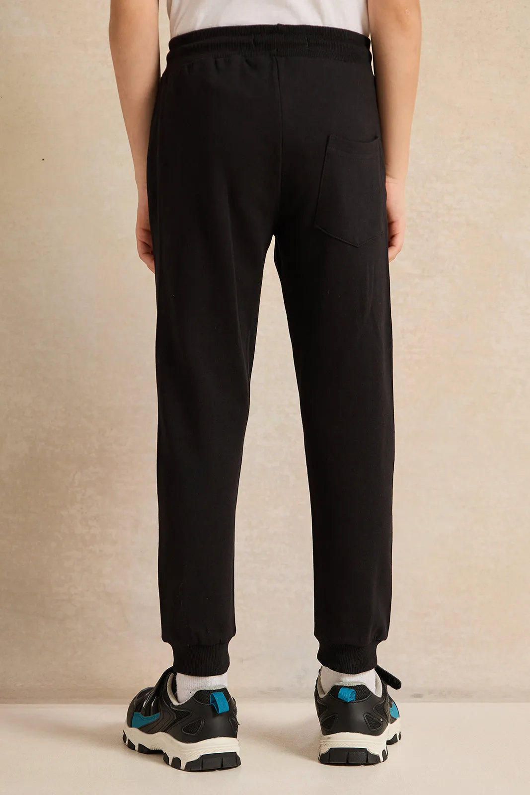 Boys Black Printed Active Pants