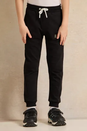 Boys Black Printed Active Pants