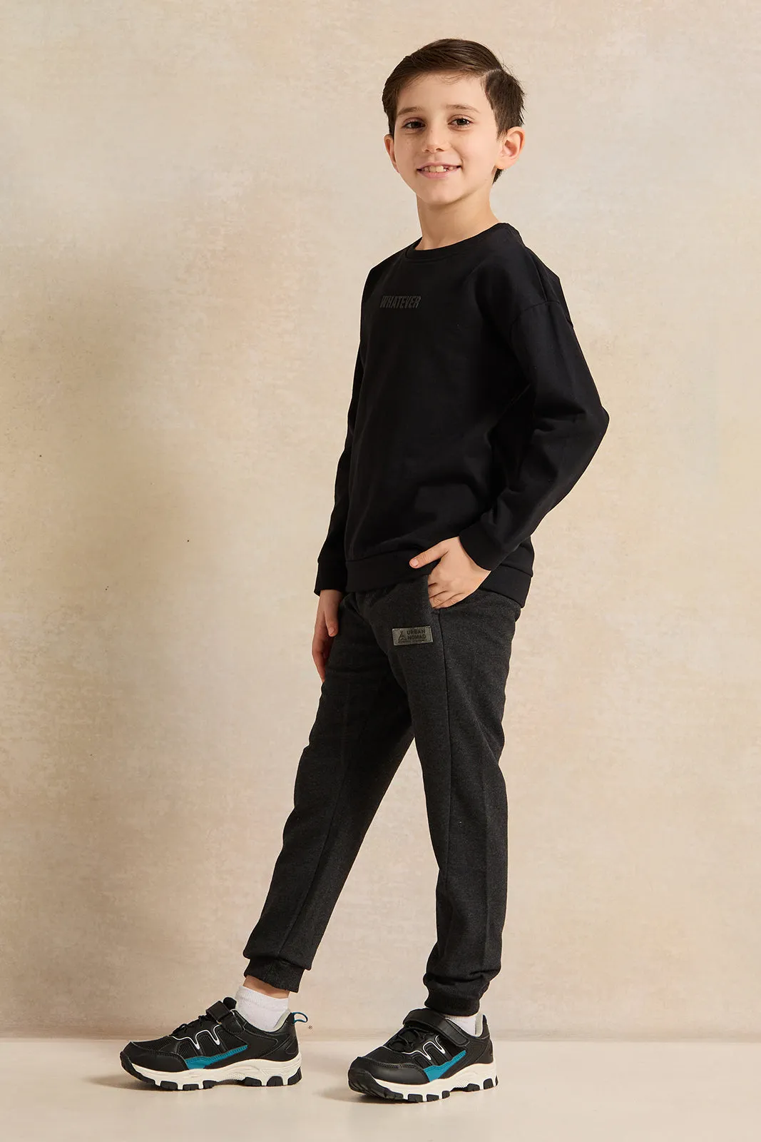 Boys Charcoal Printed Active Pants