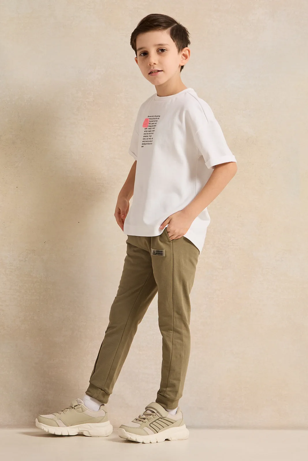 Boys Olive Printed Active Pants