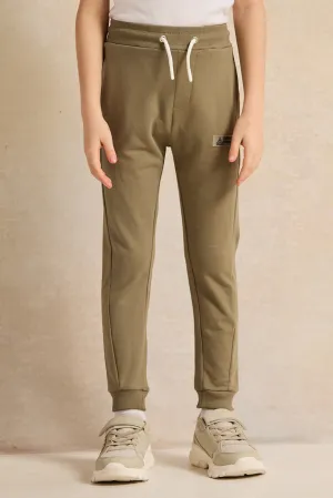 Boys Olive Printed Active Pants