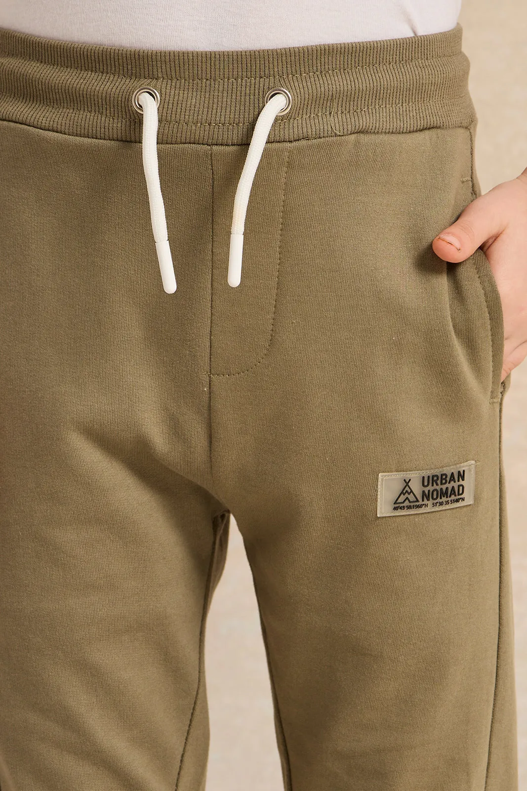 Boys Olive Printed Active Pants
