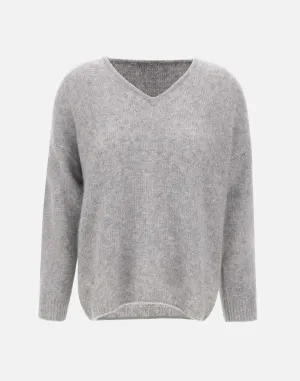 Cashmere Silk V-Neck Sweater in Grey