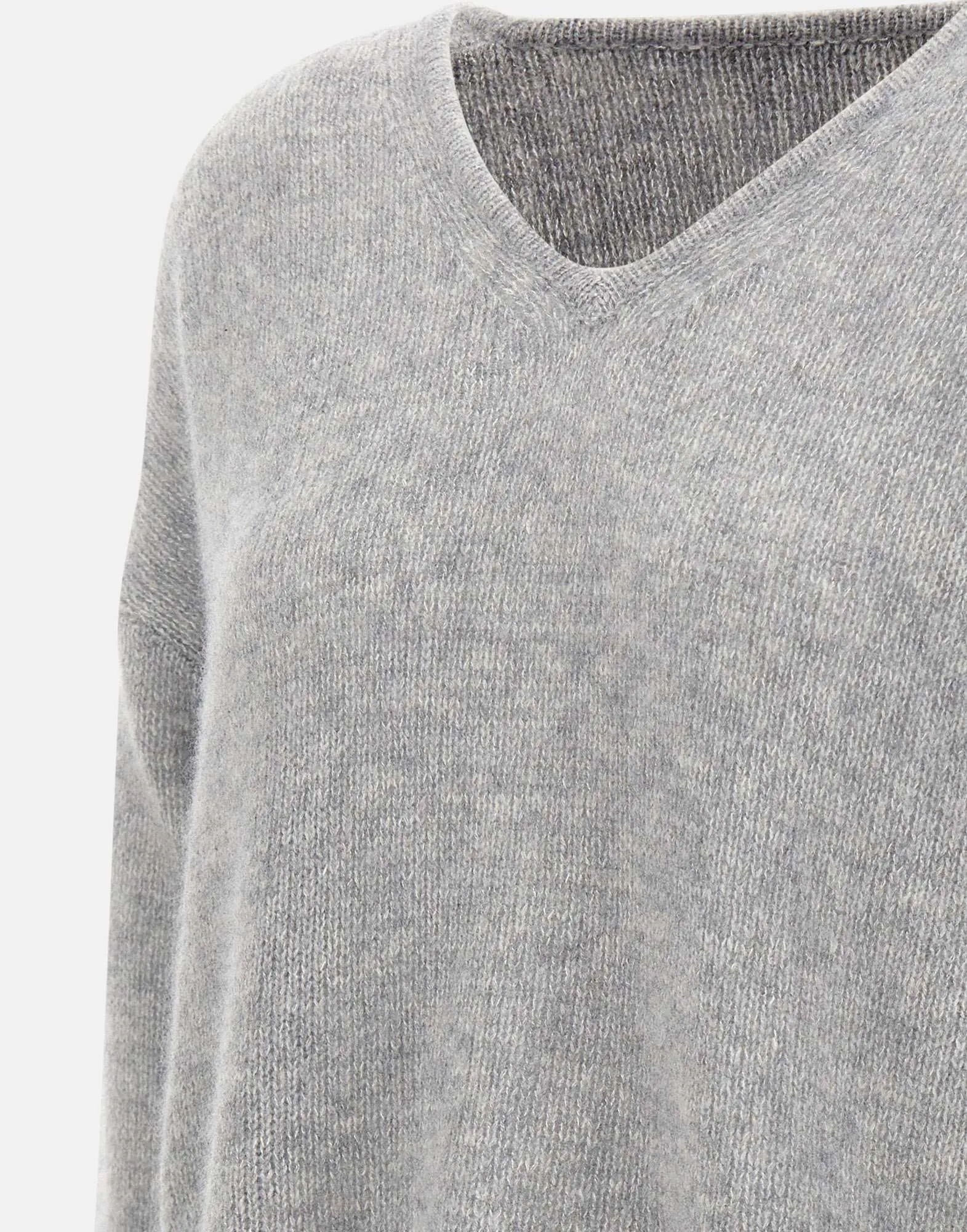 Cashmere Silk V-Neck Sweater in Grey