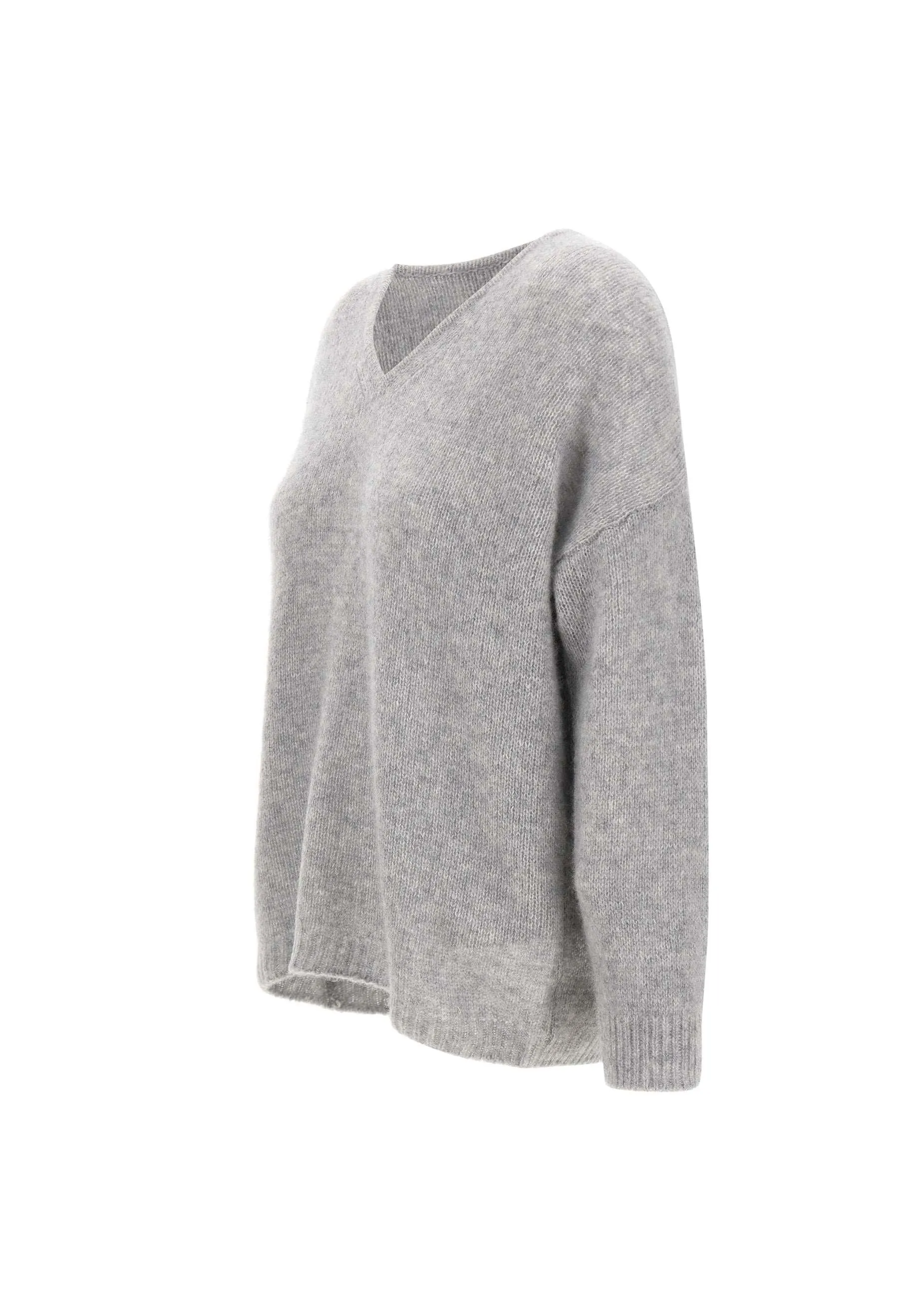 Cashmere Silk V-Neck Sweater in Grey
