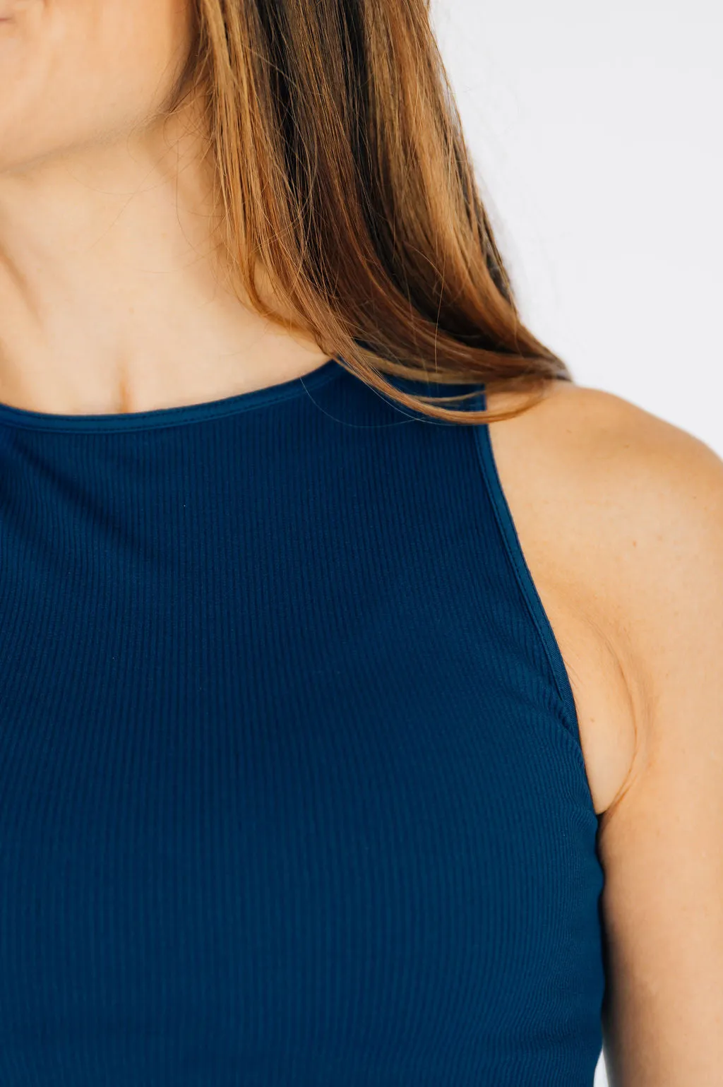 Cropped Ribbed High Neck - Navy