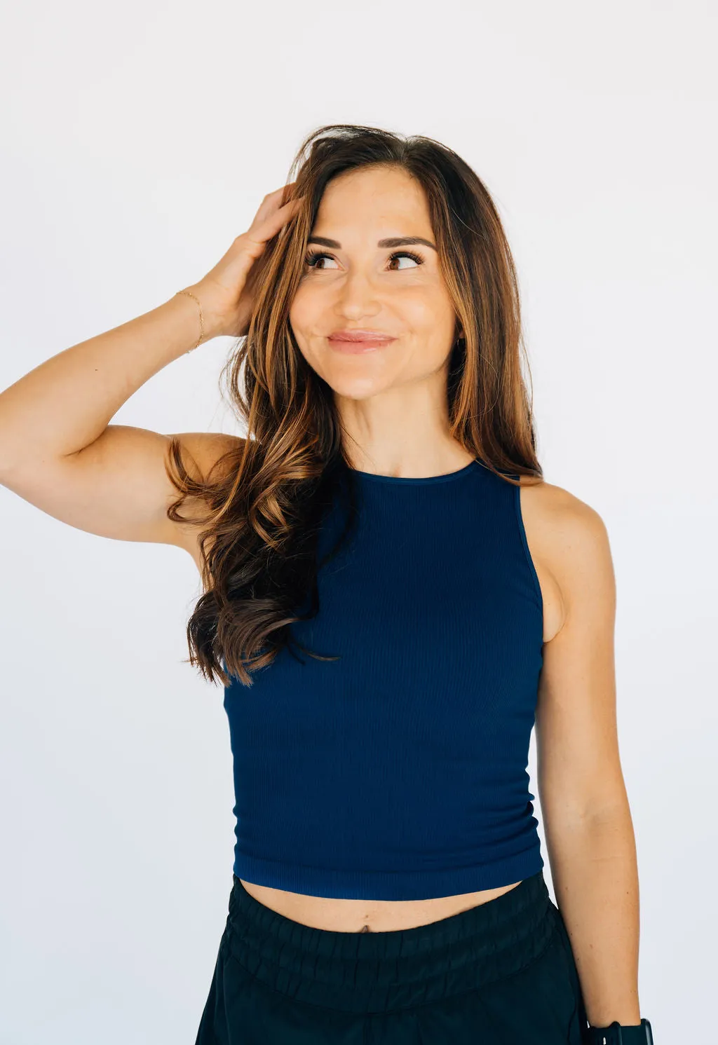 Cropped Ribbed High Neck - Navy