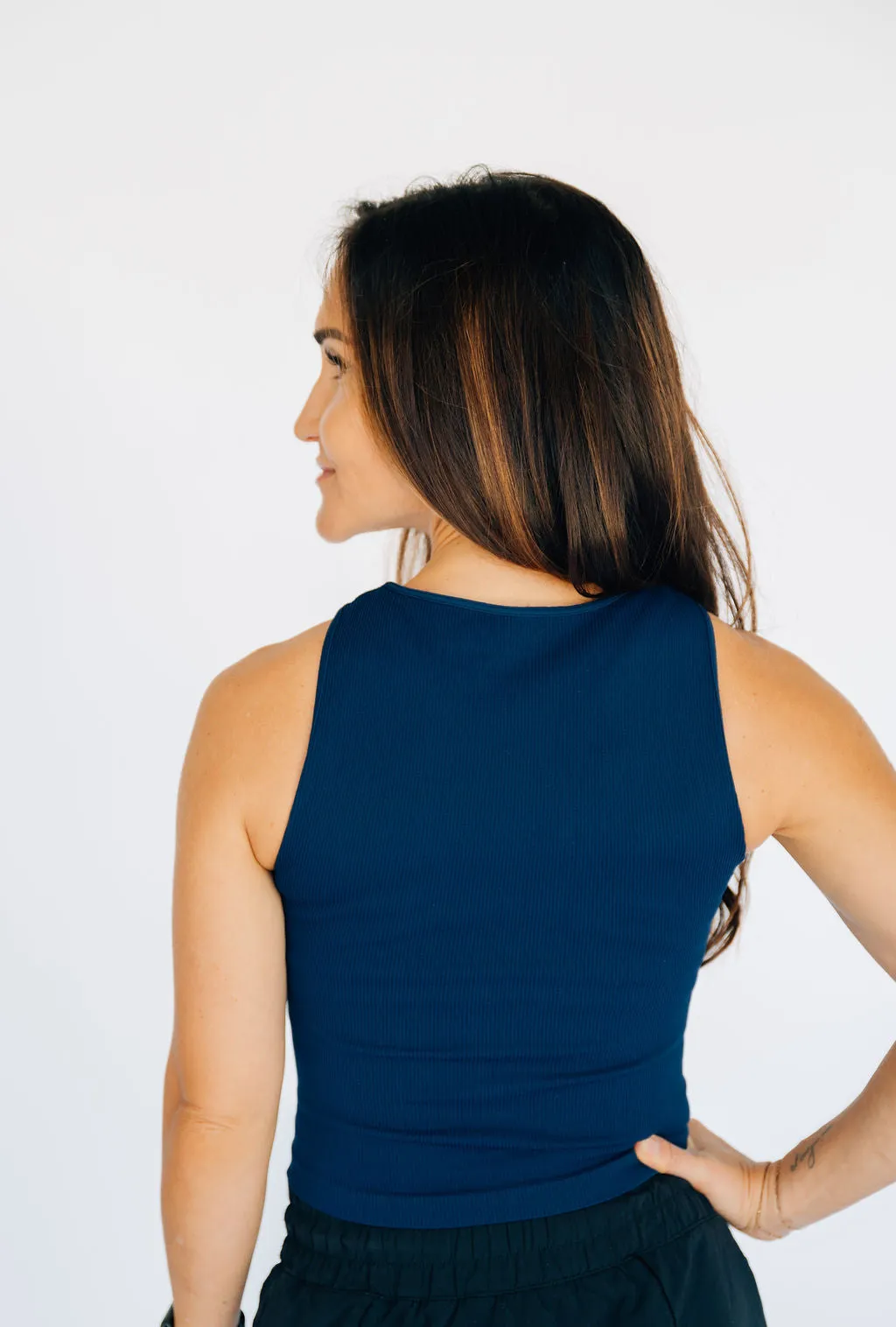 Cropped Ribbed High Neck - Navy