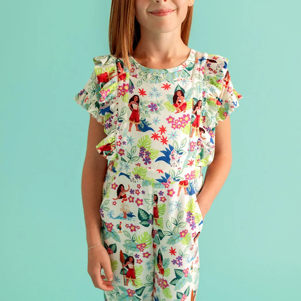 Disney Moana Floral French Terry Ruffled Overalls
