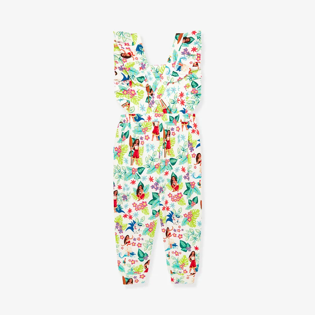 Disney Moana Floral French Terry Ruffled Overalls