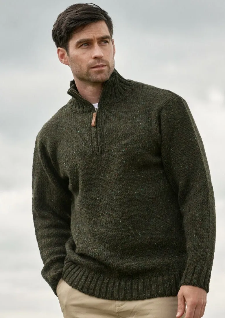Donegal Wool Mens Half Zip Sweater | Green