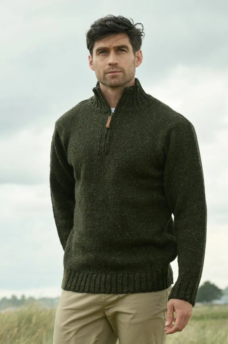 Donegal Wool Mens Half Zip Sweater | Green