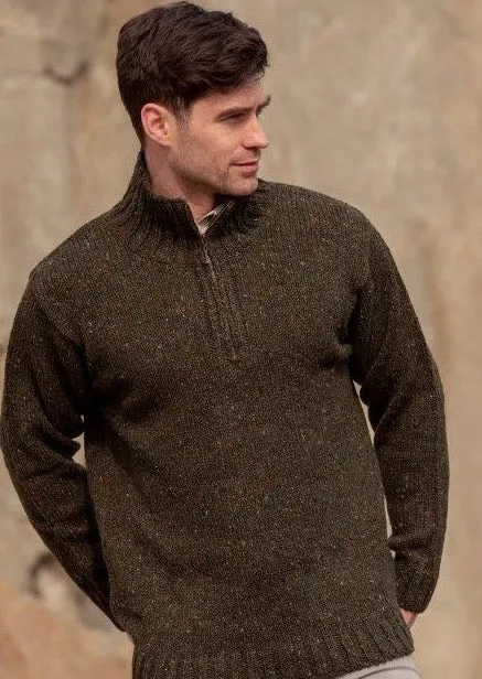 Donegal Wool Mens Half Zip Sweater | Green