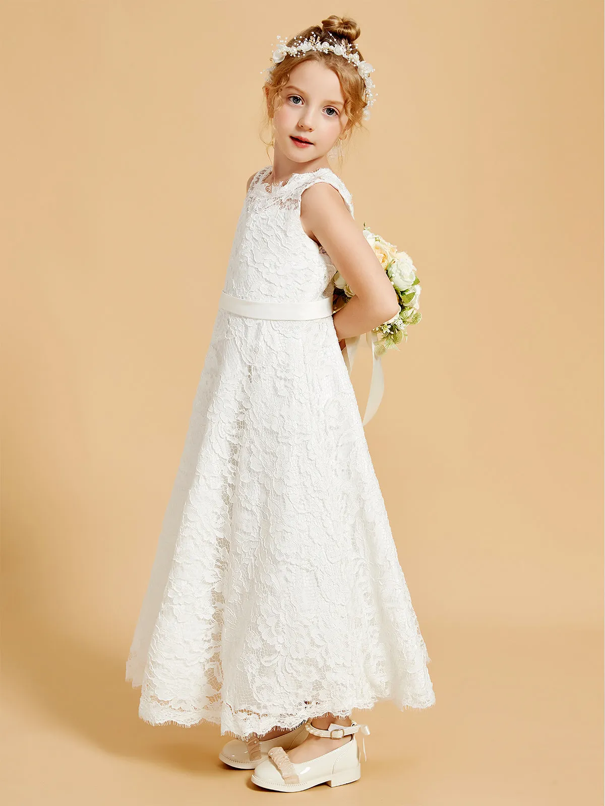 Elegant Flower Girl Dresses with Lace Applique and Illusion Neckline