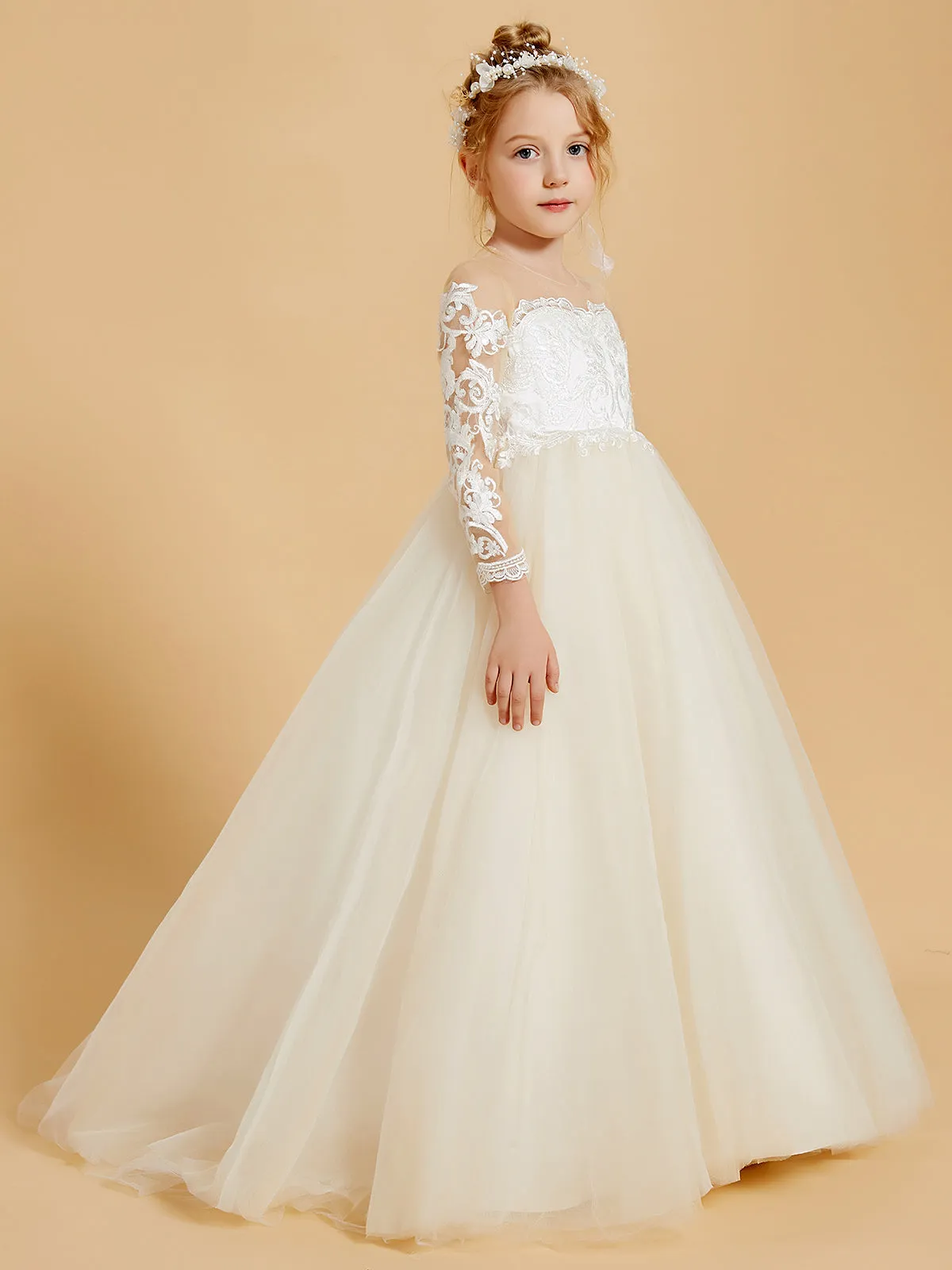 Elegant Tulle Flower Girl Dresses with Lace Applique and Button Accents Clearance
