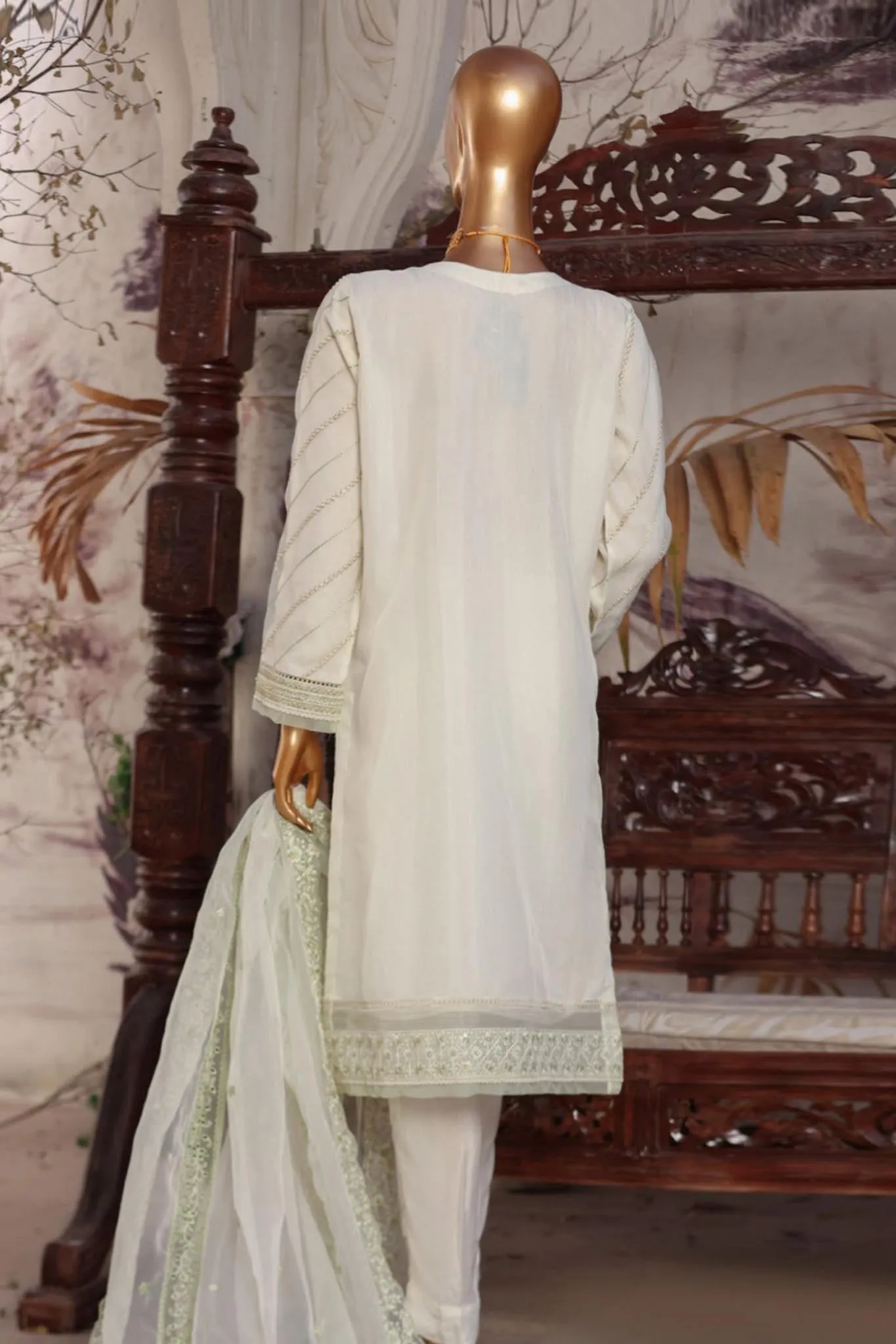 Falsafaa by HZ Ready To Wear 3 Piece Embroidered Organza Collection'2024-HZK-148-Cream