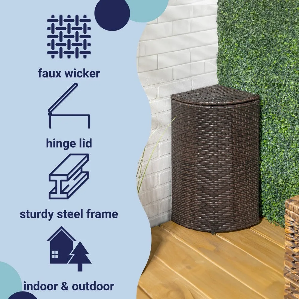 Fernhaven 15.56-Gallon All-Weather Wicker/Metal Corner Hideaway Outdoor Trash Can
