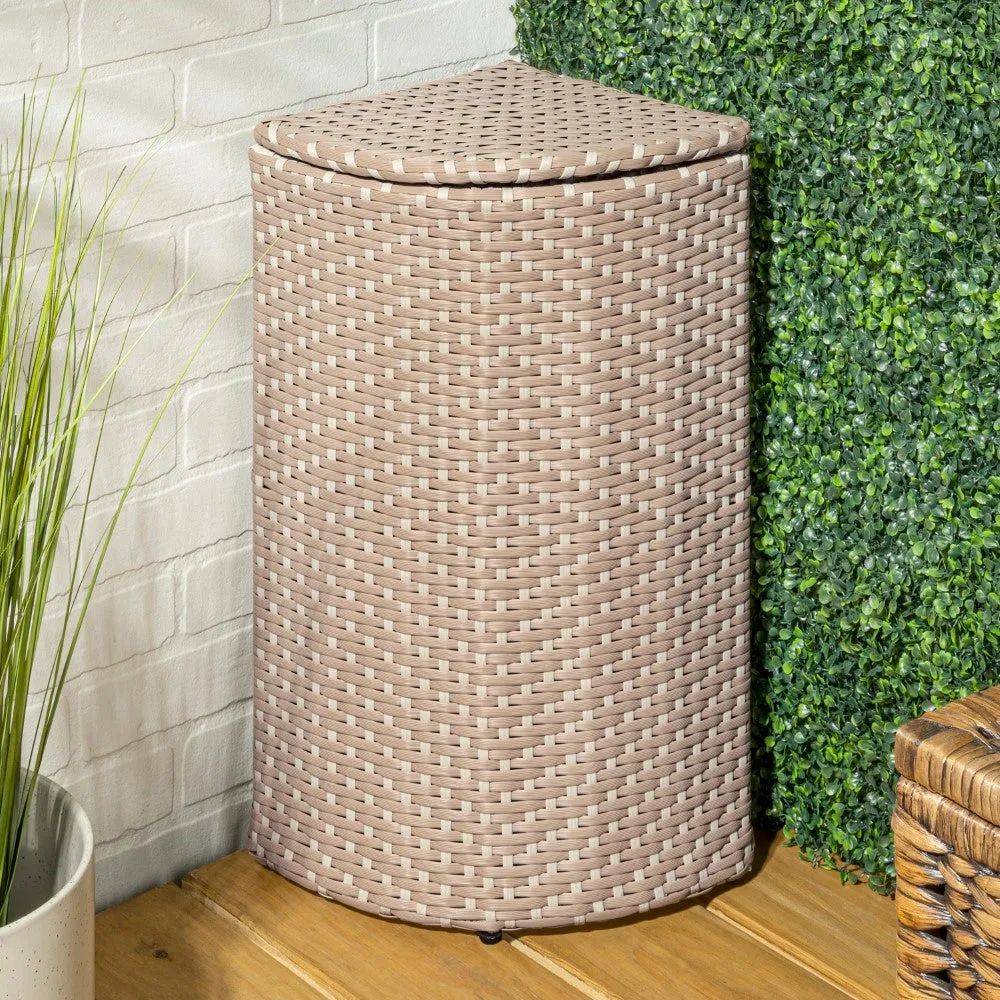Fernhaven 15.56-Gallon All-Weather Wicker/Metal Corner Hideaway Outdoor Trash Can
