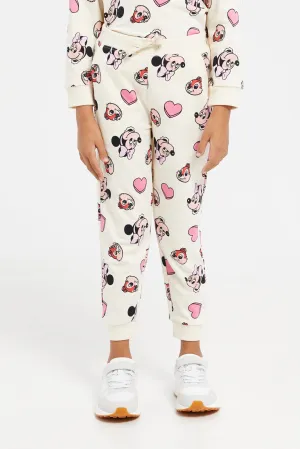 Girls Beige Chip And Dale Printed Track Pants