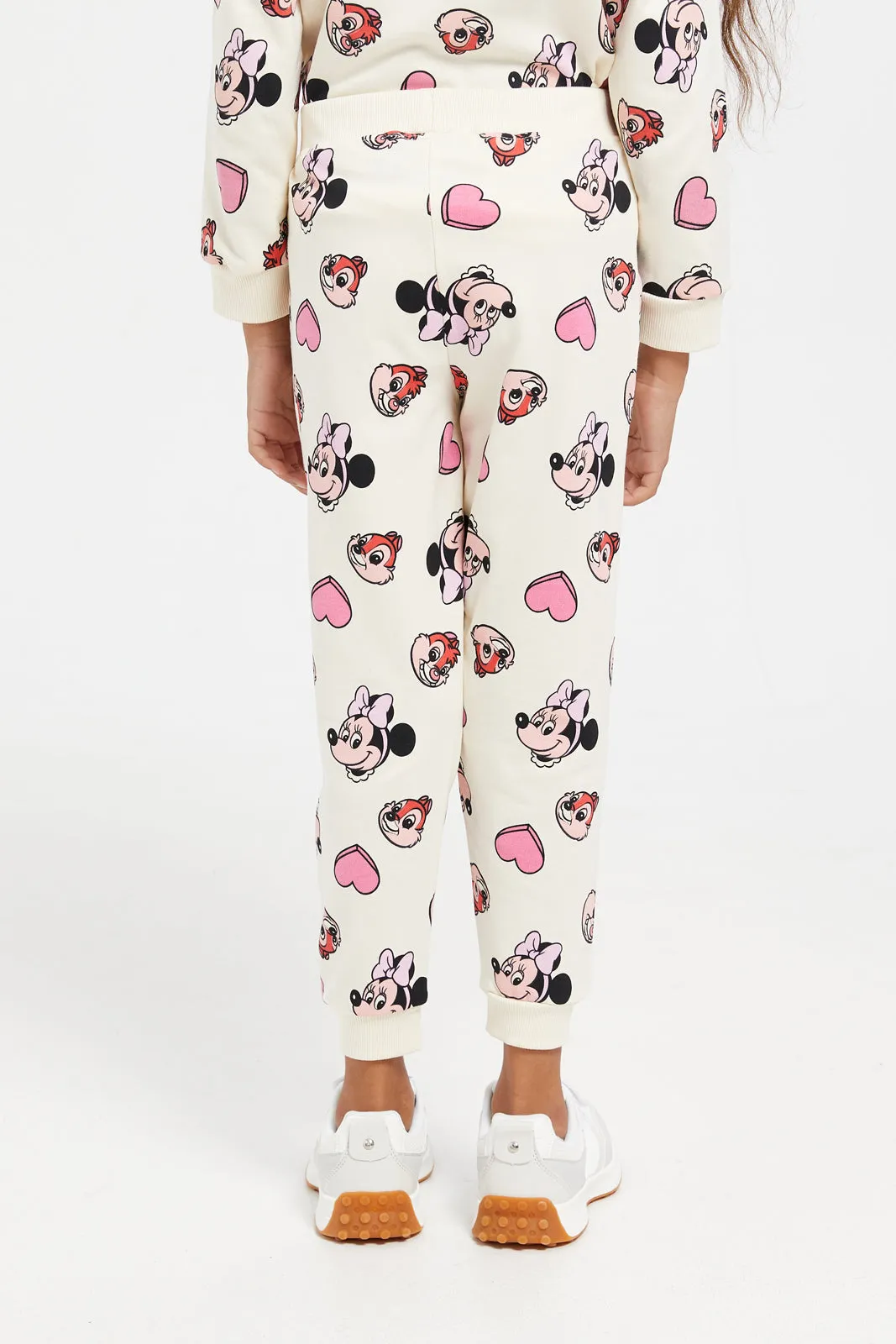 Girls Beige Chip And Dale Printed Track Pants
