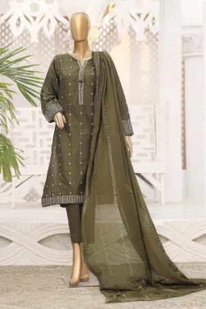 Hz Festive Stitched 3 Piece Emb Jacquard Collection2023-HZJ-01-C-Dark Olive