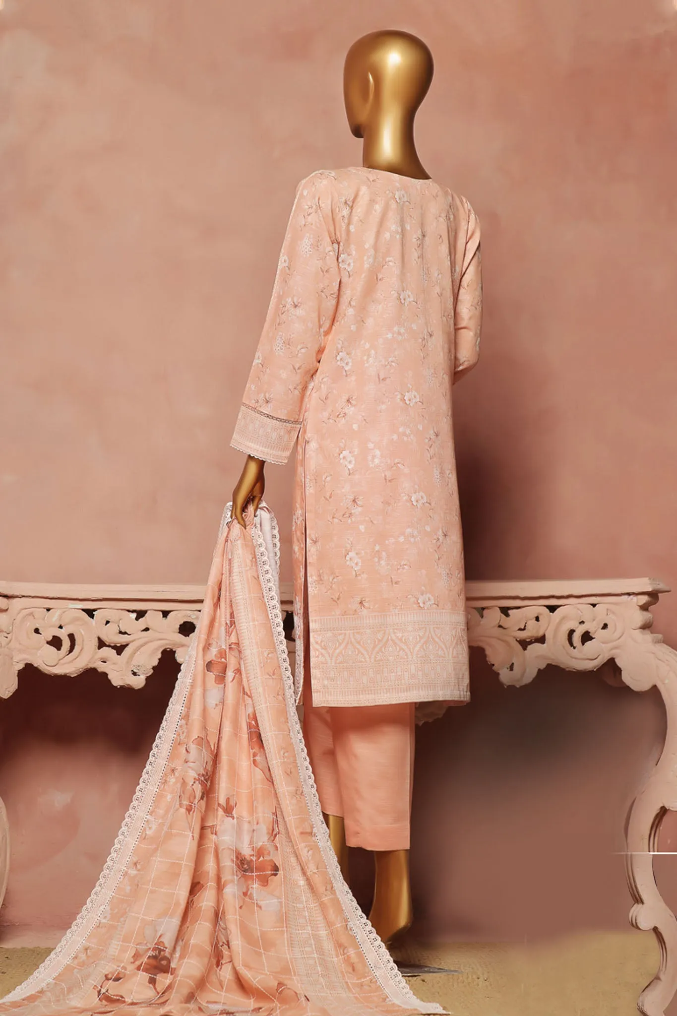 Hz Stitched 3 Piece Emb Chikankari Khaddar Vol-02 Collection'2024-KE-922-Peach
