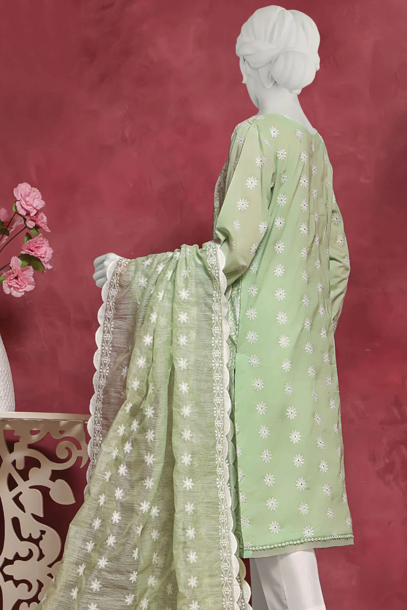 Hz Traditional Vibes 3 Piece Stitched Chikankari Collection'2023-01-Green