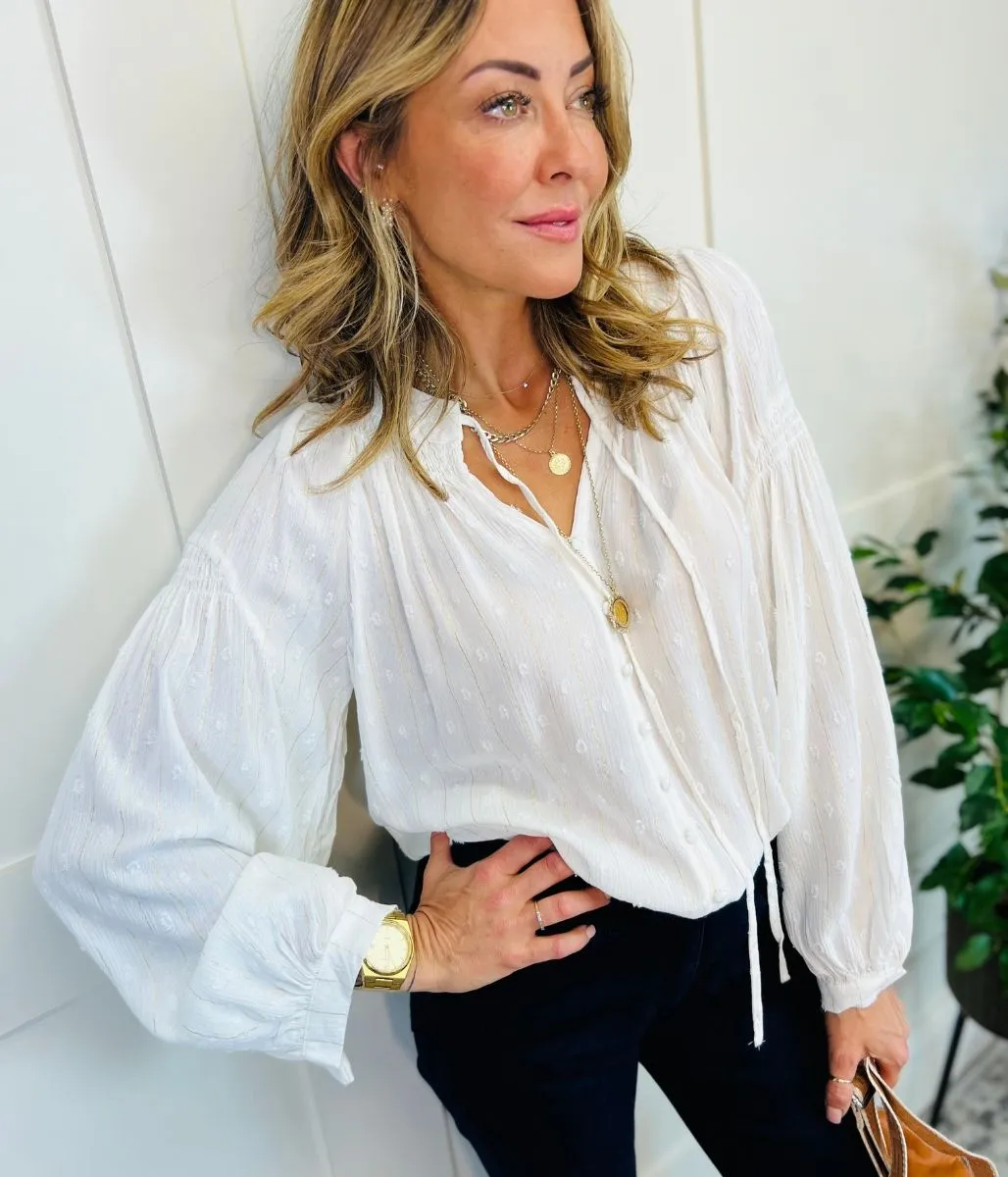 Ivory Dobby Spot Gold Thread Shirt