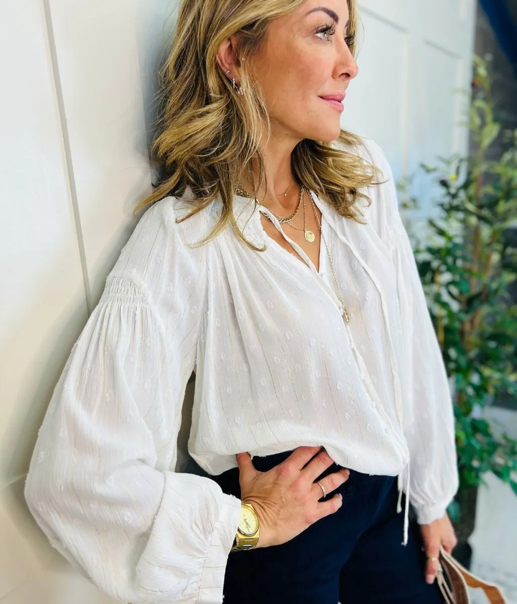 Ivory Dobby Spot Gold Thread Shirt