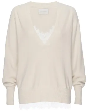 Ivory Lace Layered Vee Pullover