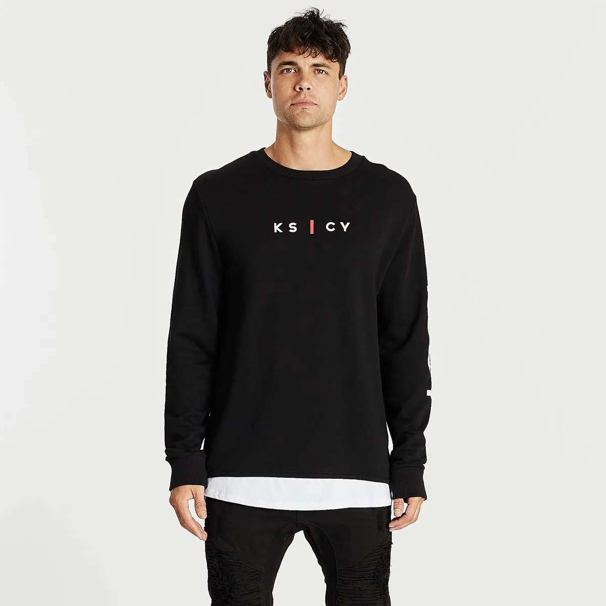 Kiss Chacey MENS UNEARTHLY LAYERED  HEM SWEATER - JET BLACK