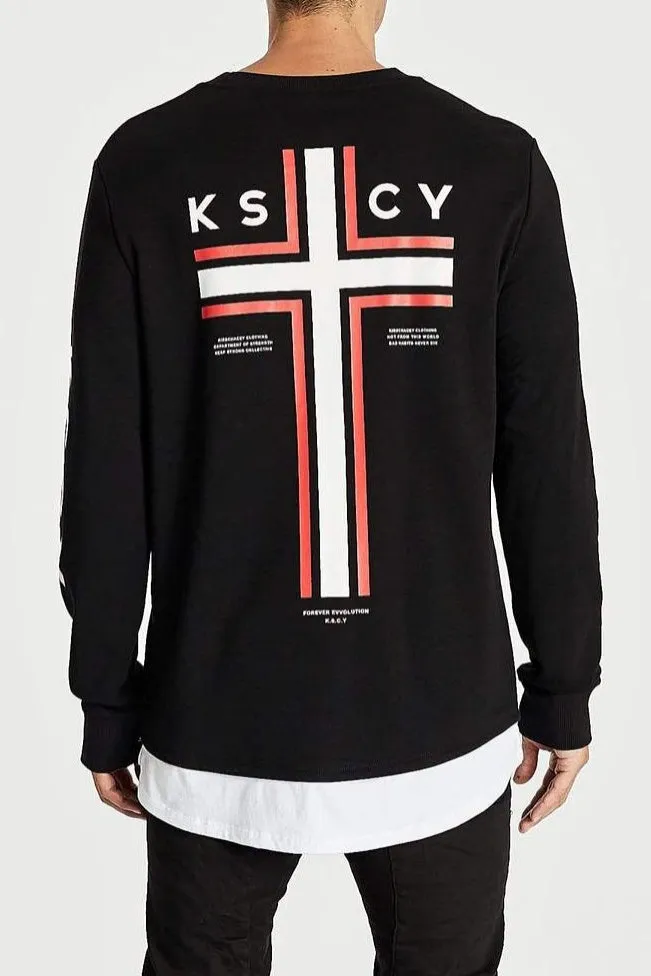 Kiss Chacey MENS UNEARTHLY LAYERED  HEM SWEATER - JET BLACK