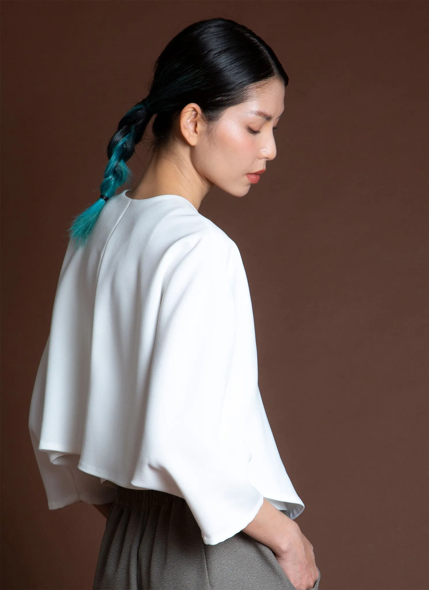 Lemongrass Double Folded Dolman V Neck Top - Black Blue