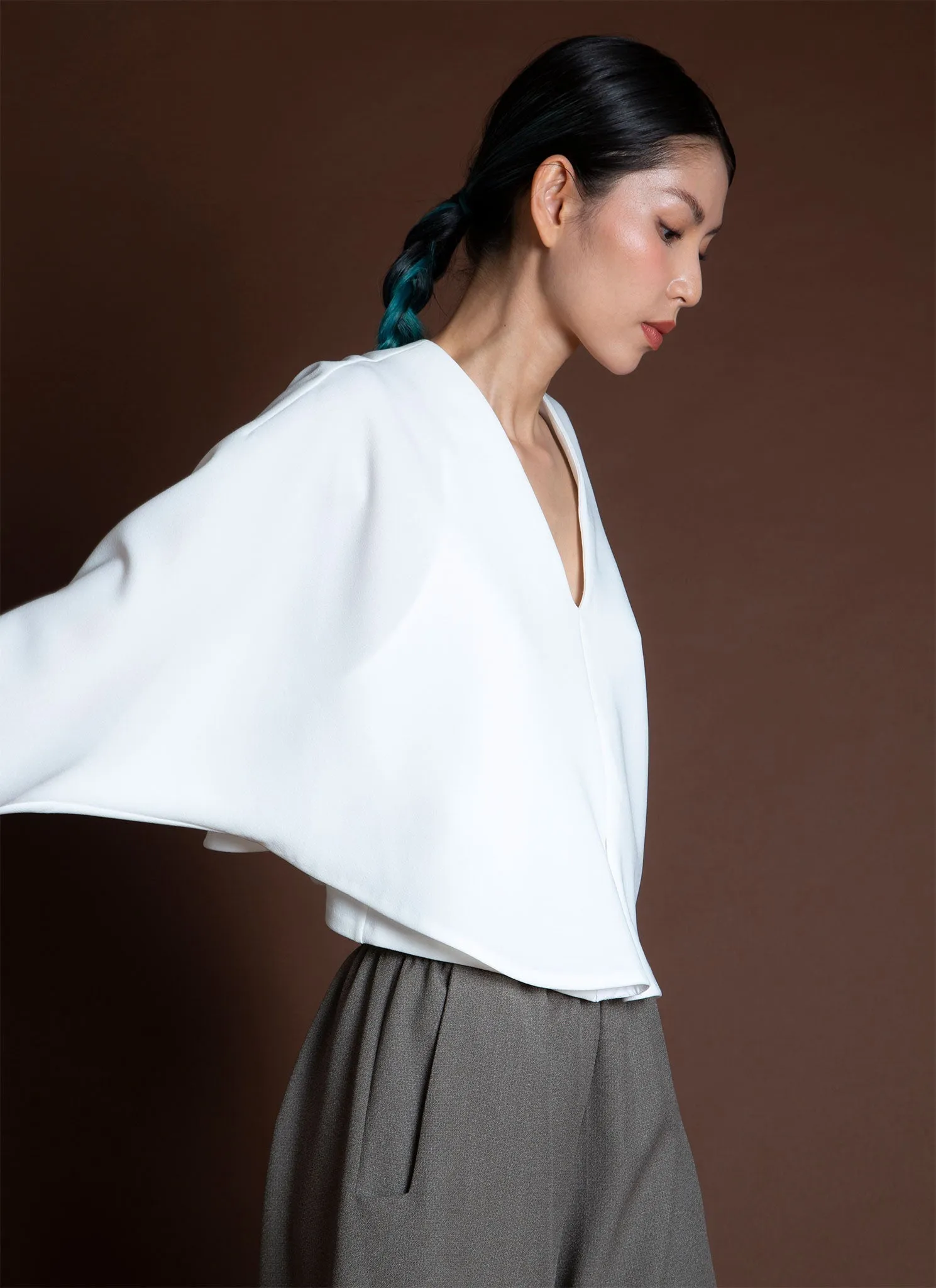 Lemongrass Double Folded Dolman V Neck Top - Black Blue