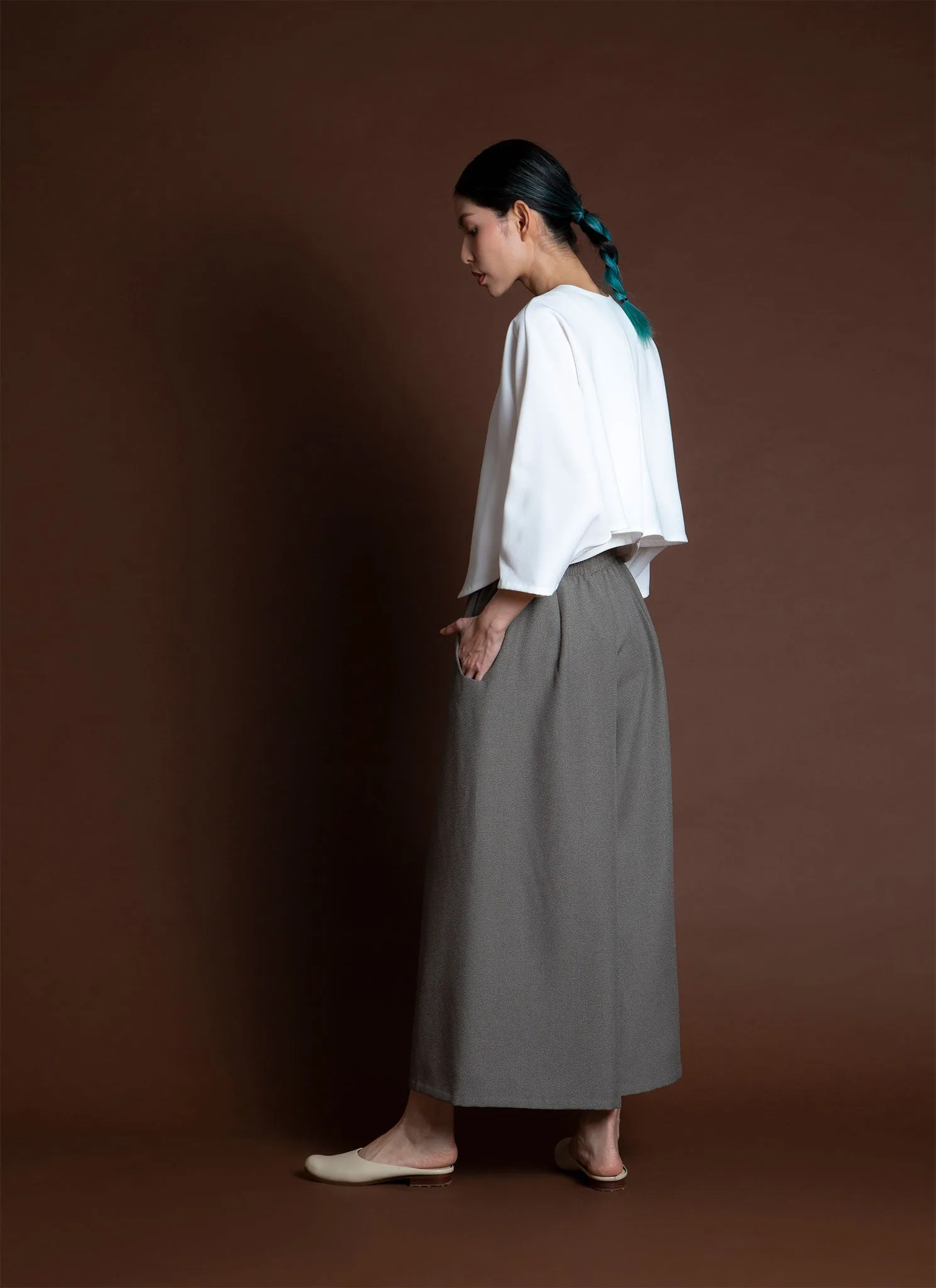 Lemongrass Double Folded Dolman V Neck Top - White