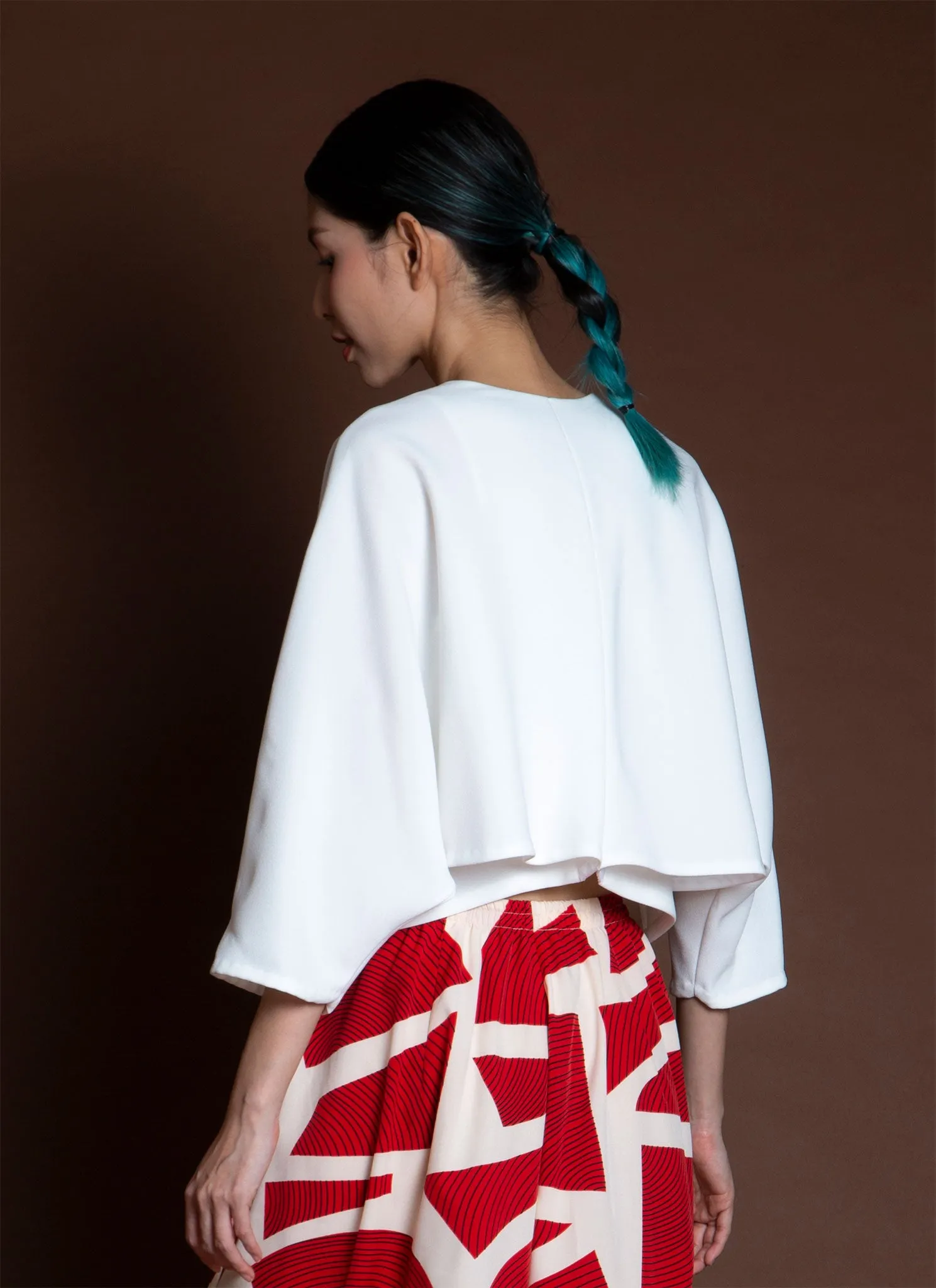 Lemongrass Double Folded Dolman V Neck Top - White