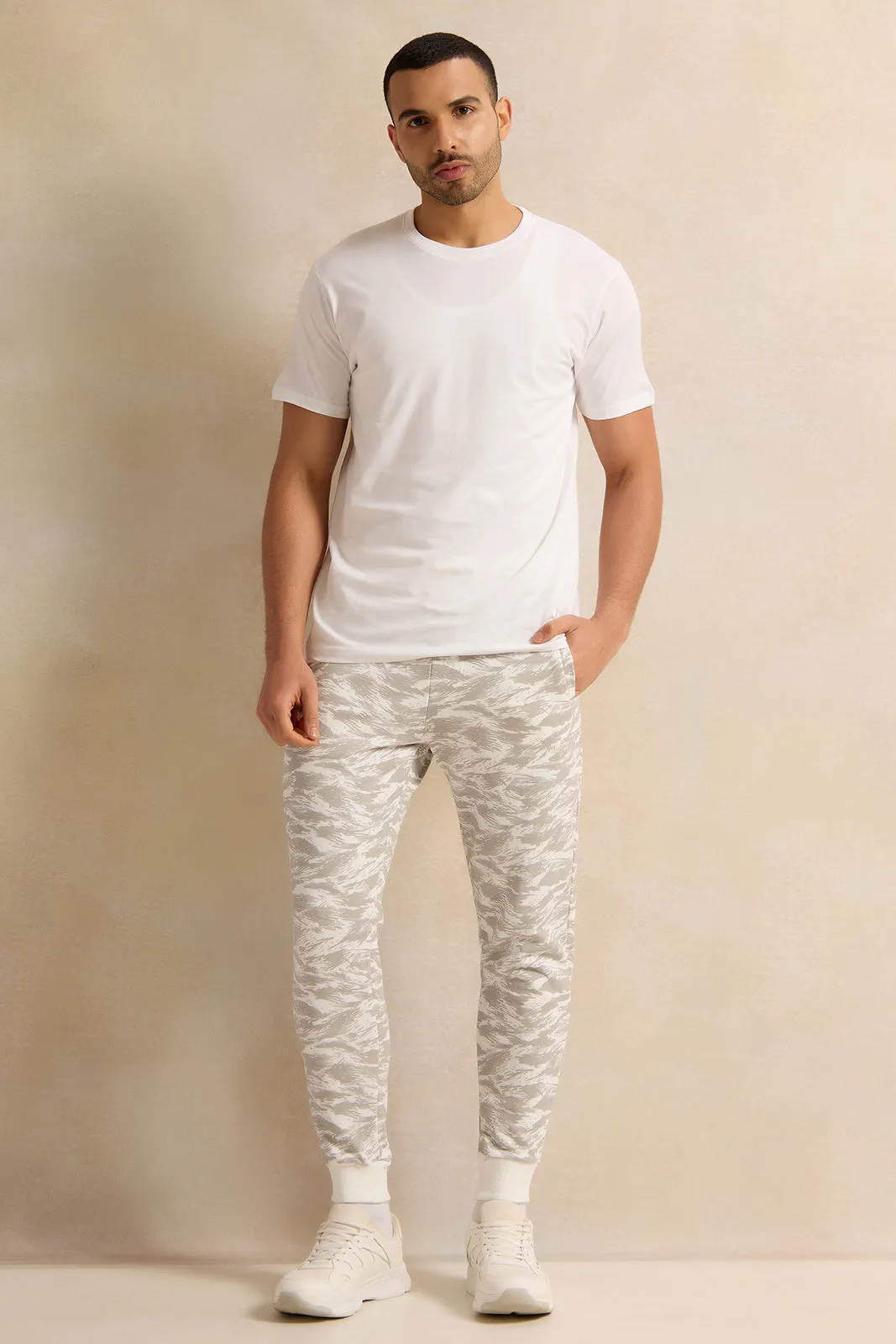 Men White Printed Active Track