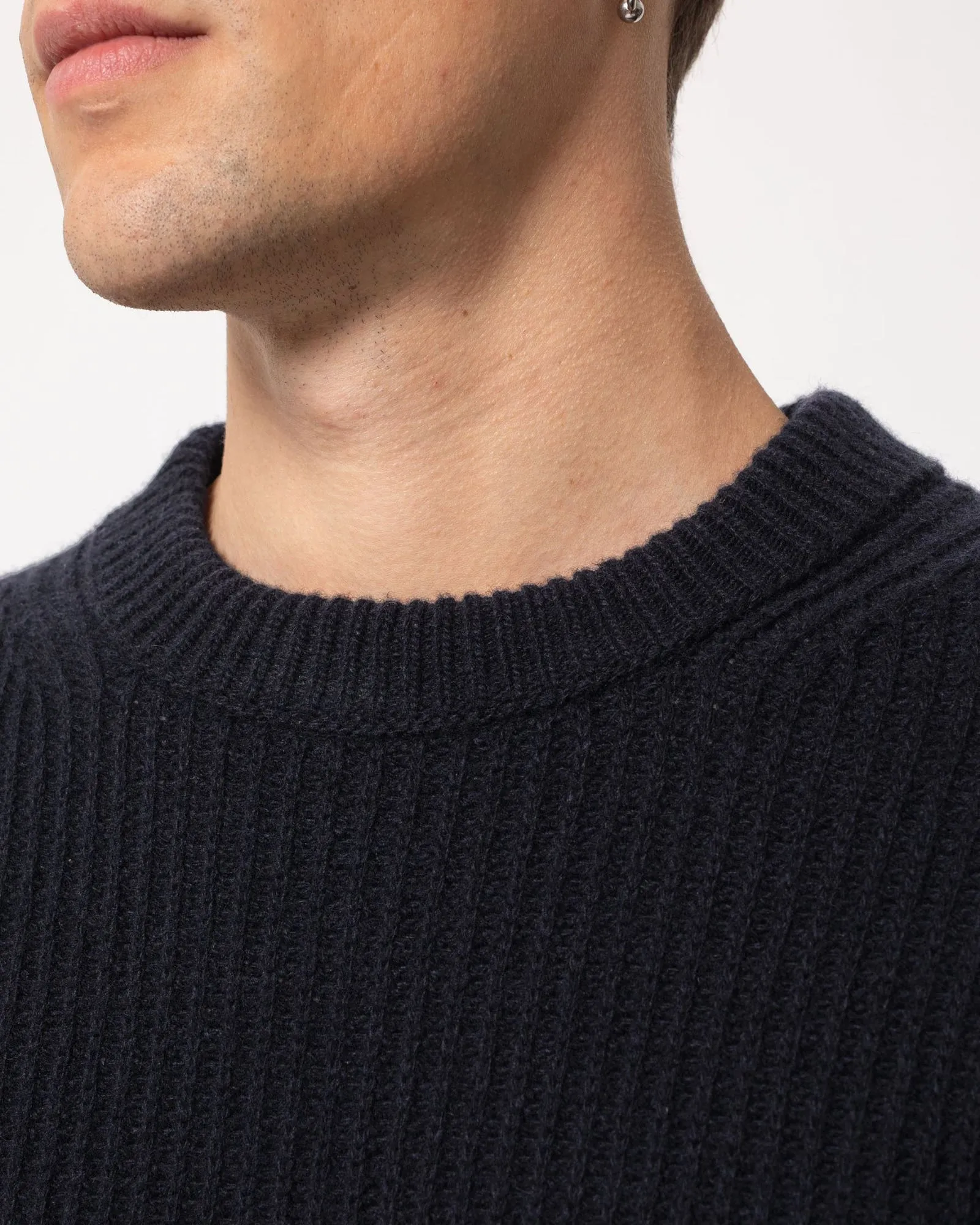 Nudie Jeans August Rib Wool Sweater - Navy