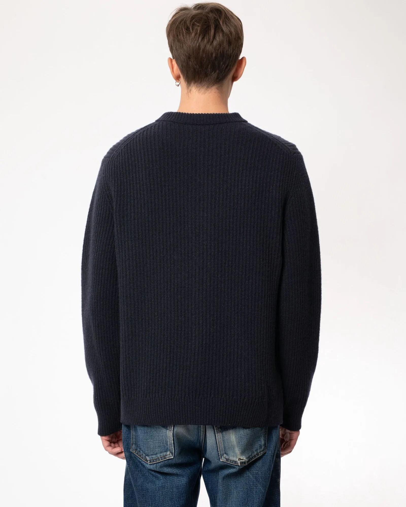 Nudie Jeans August Rib Wool Sweater - Navy