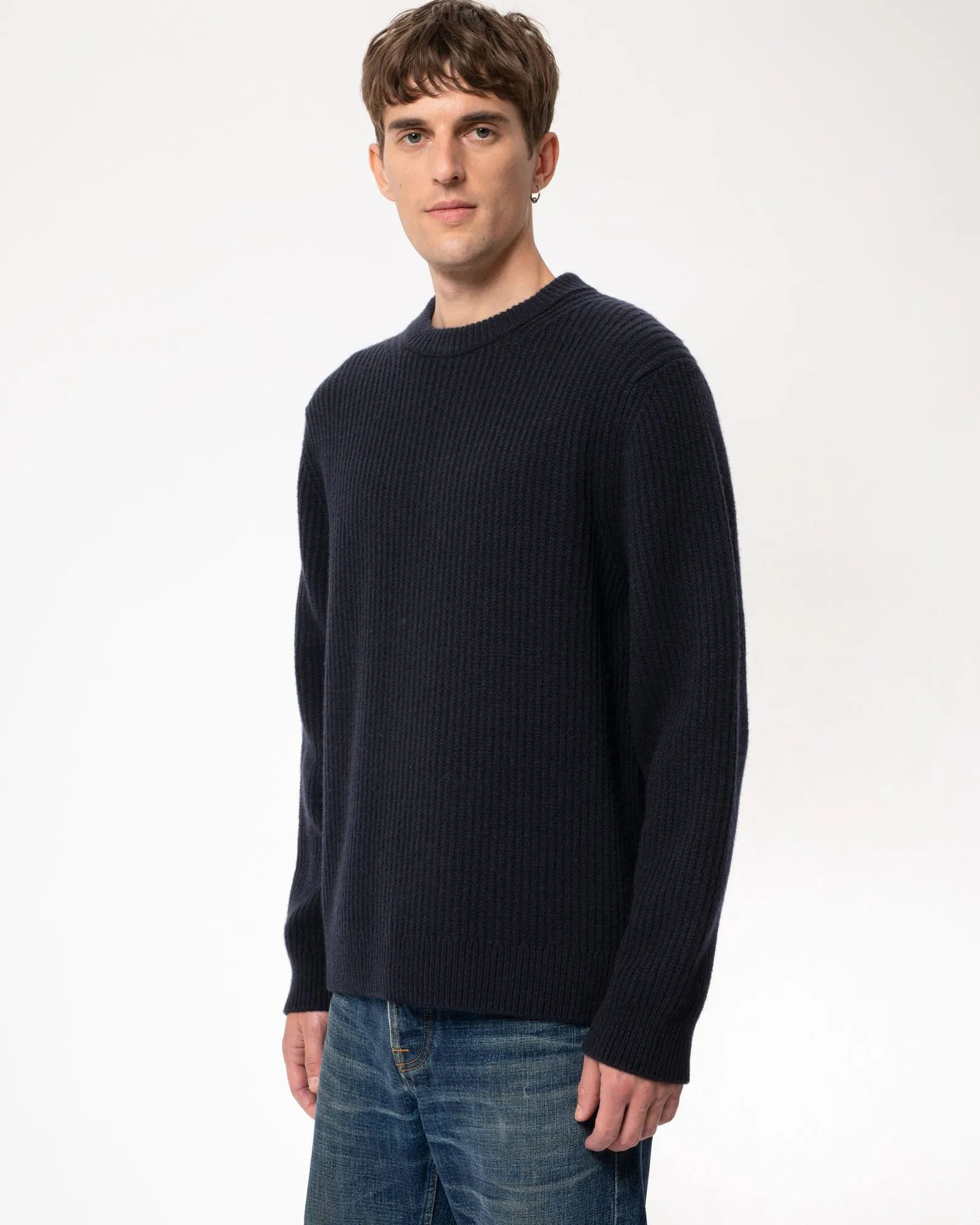 Nudie Jeans August Rib Wool Sweater - Navy
