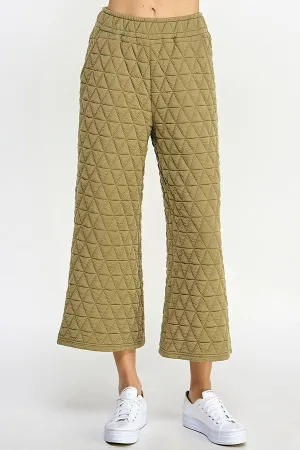 Olive Quilted Cropped Wide Pants