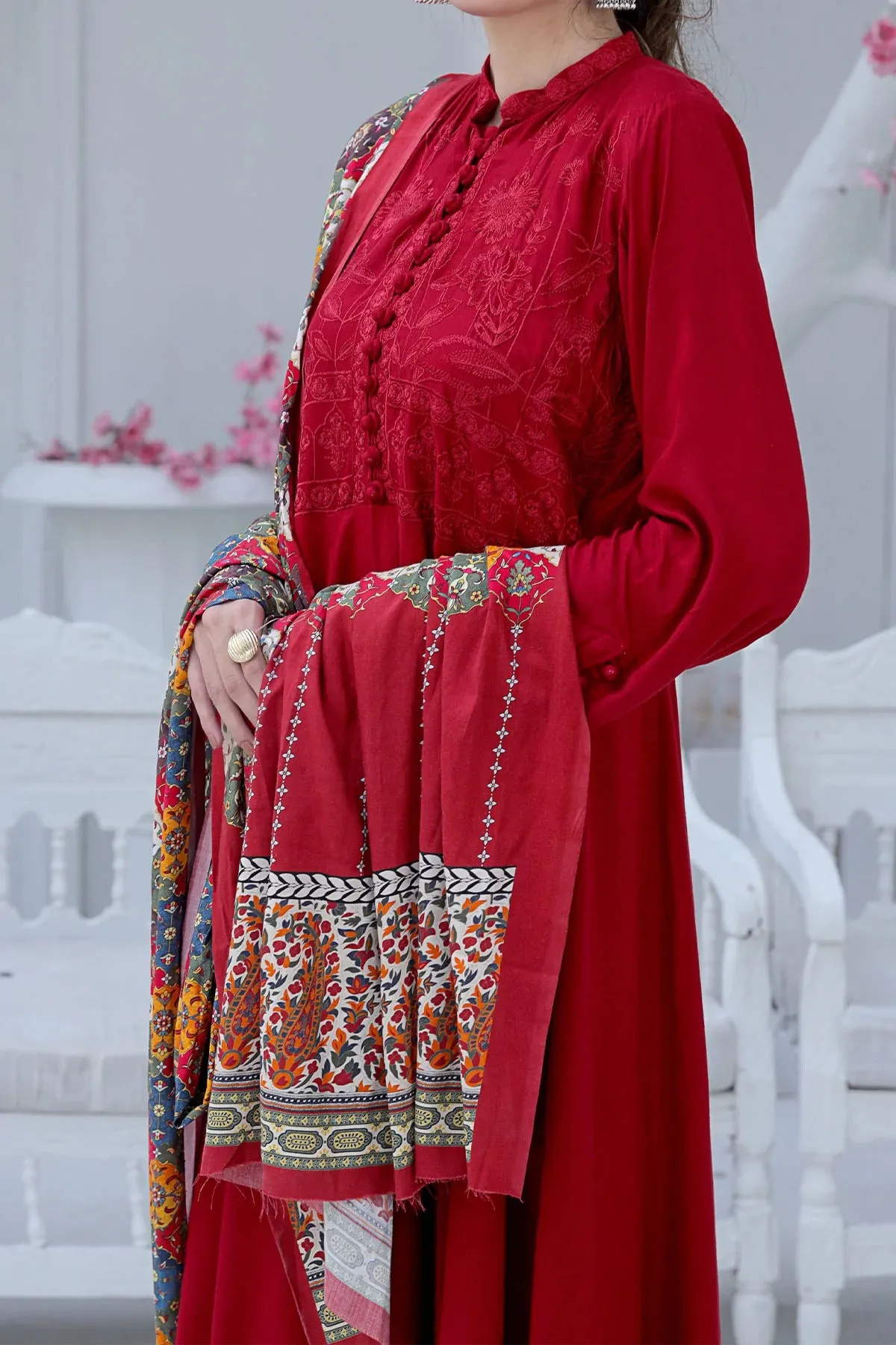 Rafia Khas Stitched 3 Piece Emb Linen Digital Printed Shawl Collection'2022-DPL-95