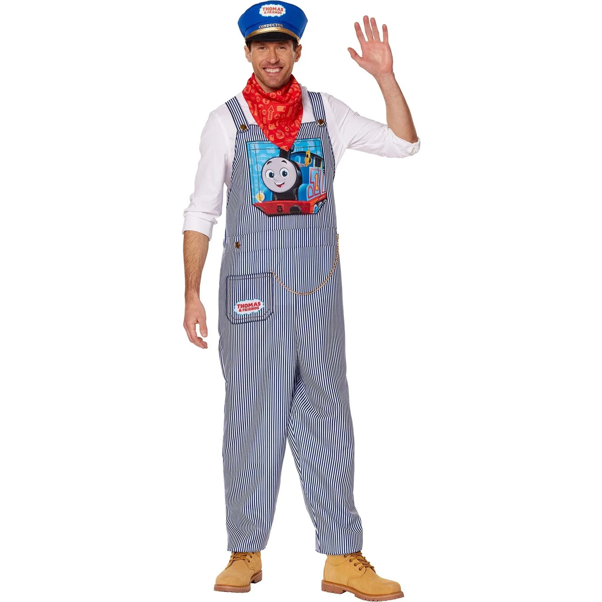 Thomas the Tank Conductor Costume for Adults, Striped Overalls