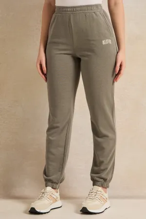 Women Green Ribbed Jogger Pants